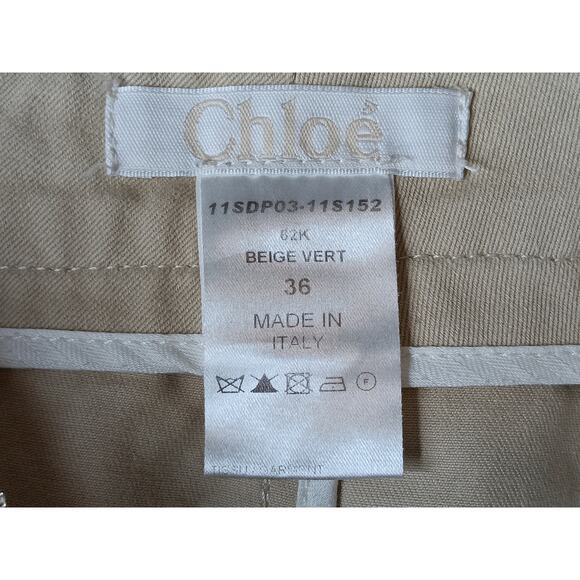 Chloé Beige Cotton Straight Leg Pants Women’s IT 36 High Rise Italy Holiday Gift - Picture 11 of 14